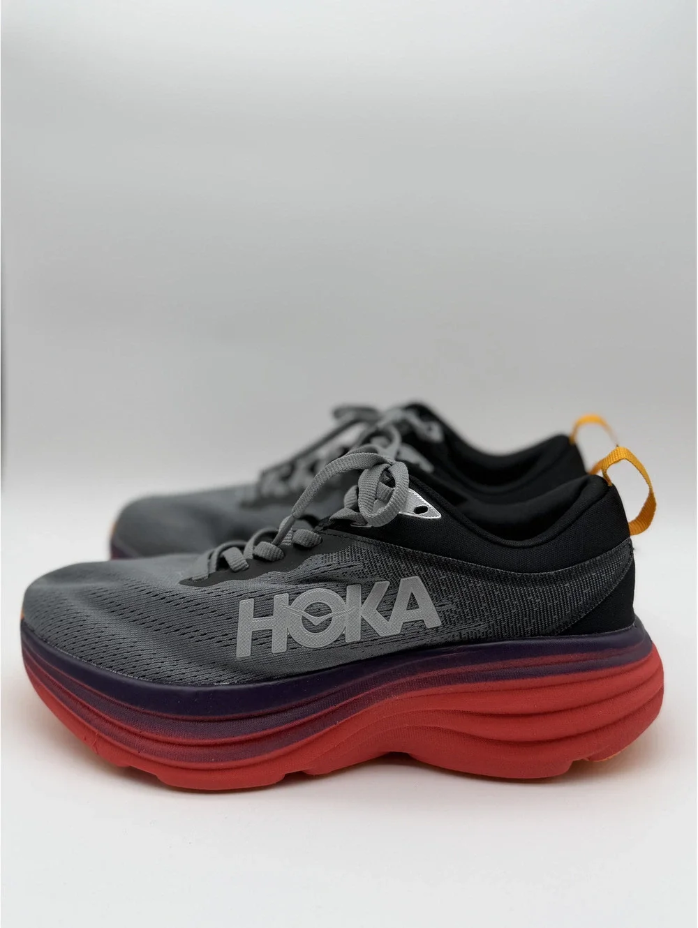 Hoka Bondi 8 Men's Running Shoes Castlerock Flame Gray Red, Size 7.5